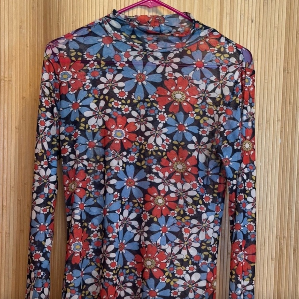 Wray 70s Floral Long-Sleeve Mesh Mockneck Top